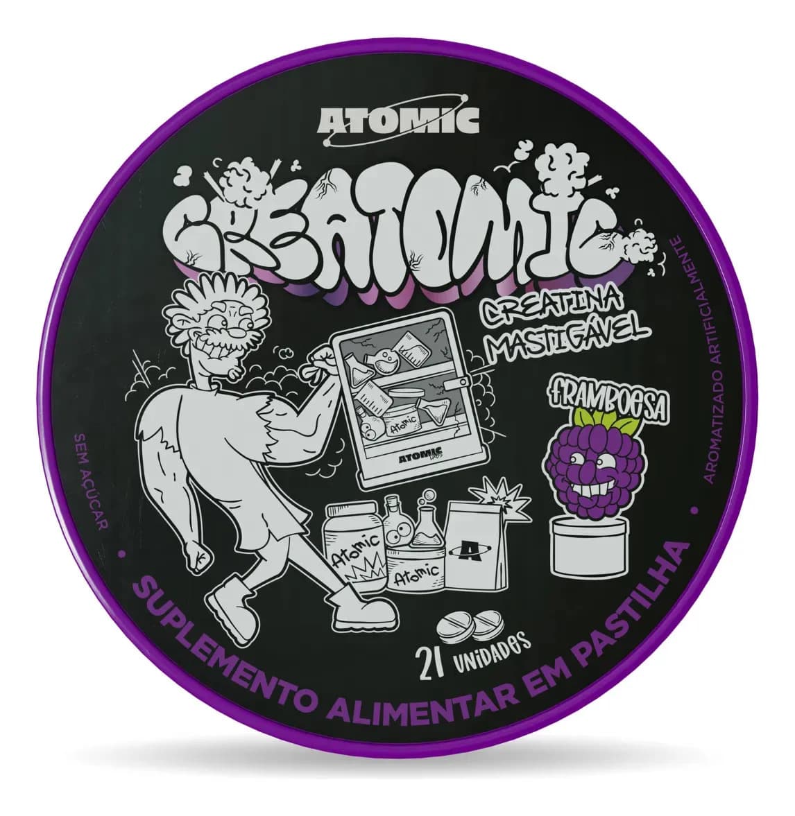 Atomic Labs Creatina Mastigável Atomic Labs Creatomic Framboesa 21 Tabletes