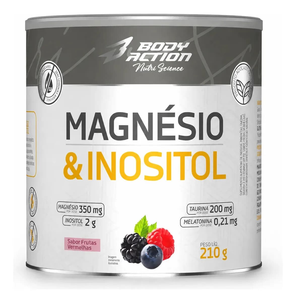 Bodyaction Magnesio Inositol Bodyaction 210g Frutas Vermelhas