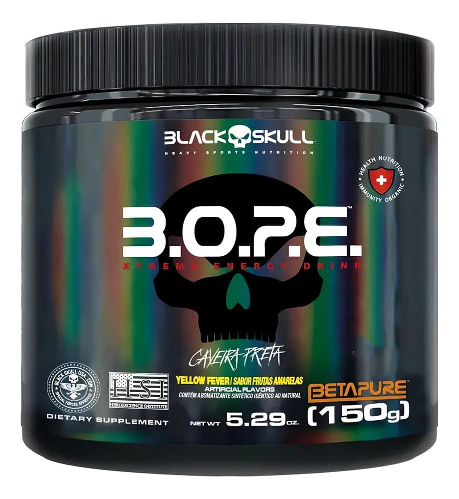 Black Skull Pré Treino B.O.P.E. Betapure 150g - Black Skull Sabor Frutas amarelas