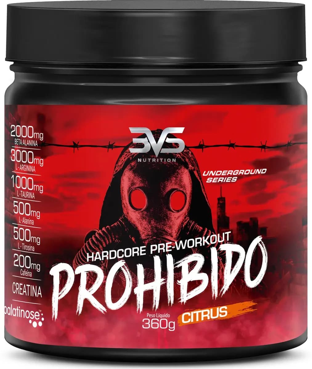 3VS Nutrition Pré Treino Prohibido Com Creatina E Beta Alanina 360g - Sabor: Citrus - 3VS Nutrition