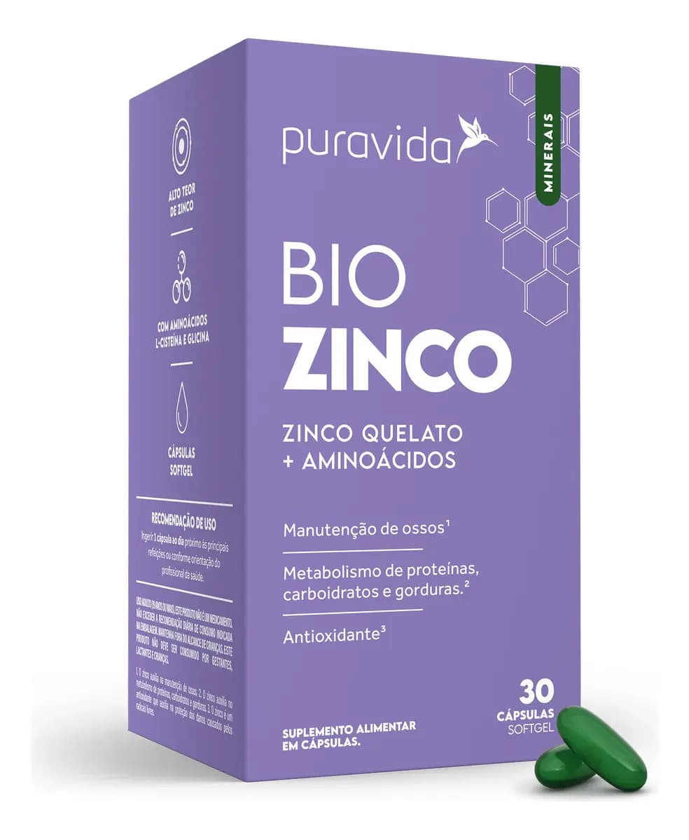 Puravida Bio Zinco 30 Cápsulas Sem Sabor Puravida Sem Sabor