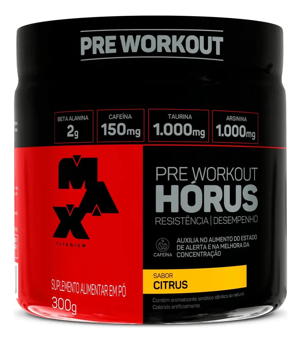 Max Titanium Pré Treino 300g Hórus Max Titanium Citrus Energia e Foco