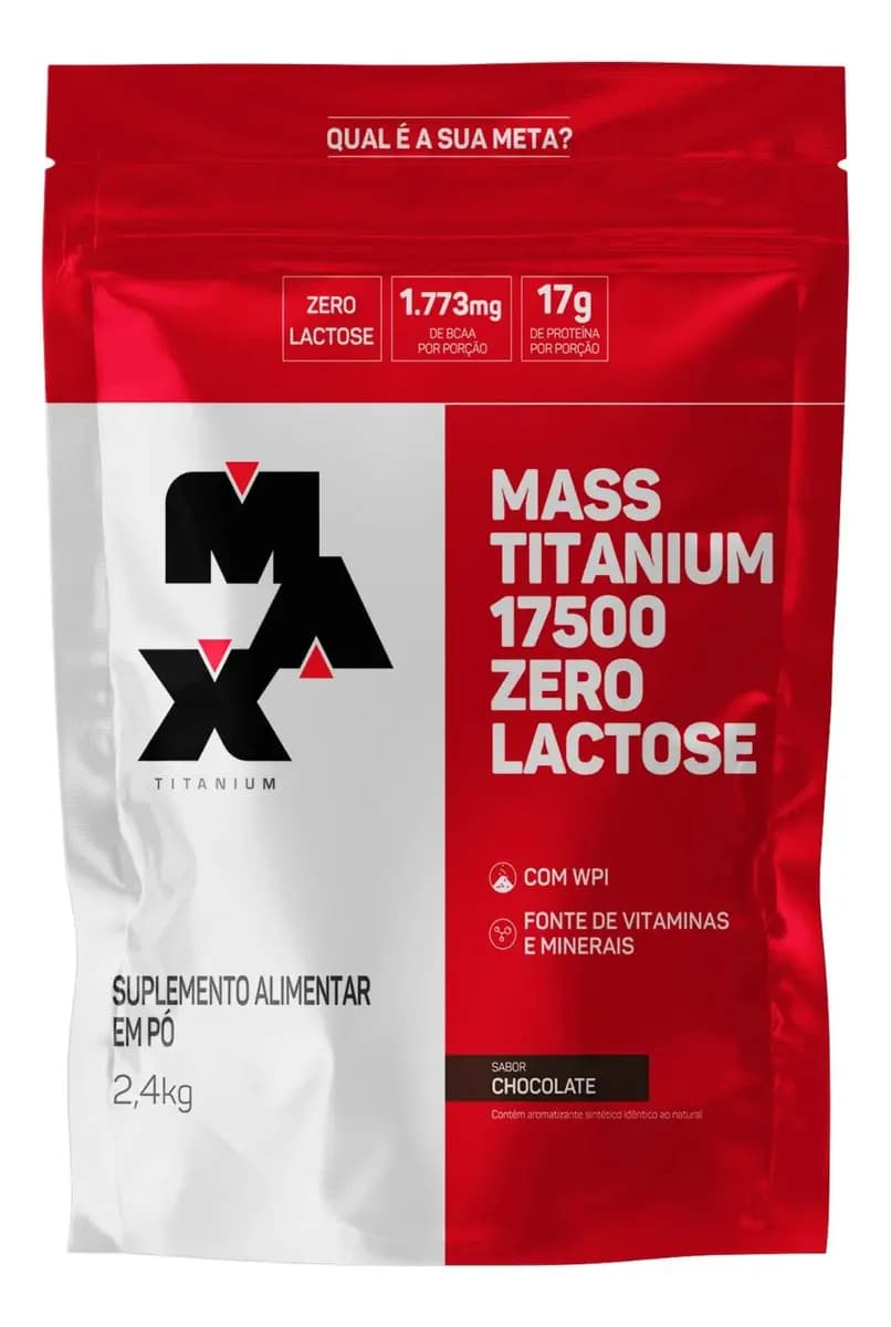Max Titanium Hipercalórico Mass Titanium 17500 Zero Lactose 2,4kg Max Titanium Chocolate Ganho de Massa