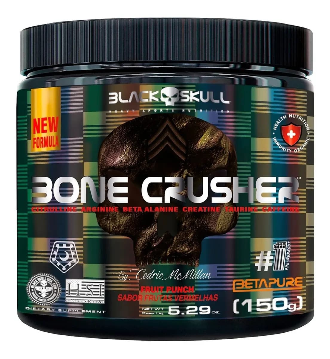 Black Skull Pré-treino Bone Crusher 150g Cedric Mcmillan - Black Skull Sabor Frutos vermelhos