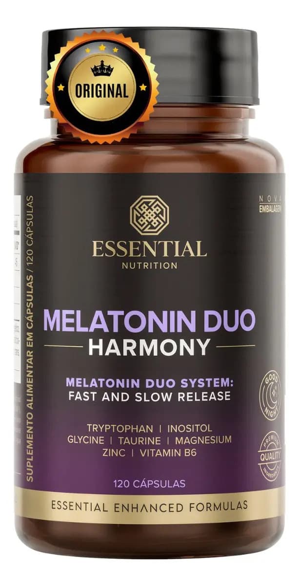 Essential Nutrition Melatonina Duo Harmony 120caps Essential Magnésio Inositol Sabor Neutro