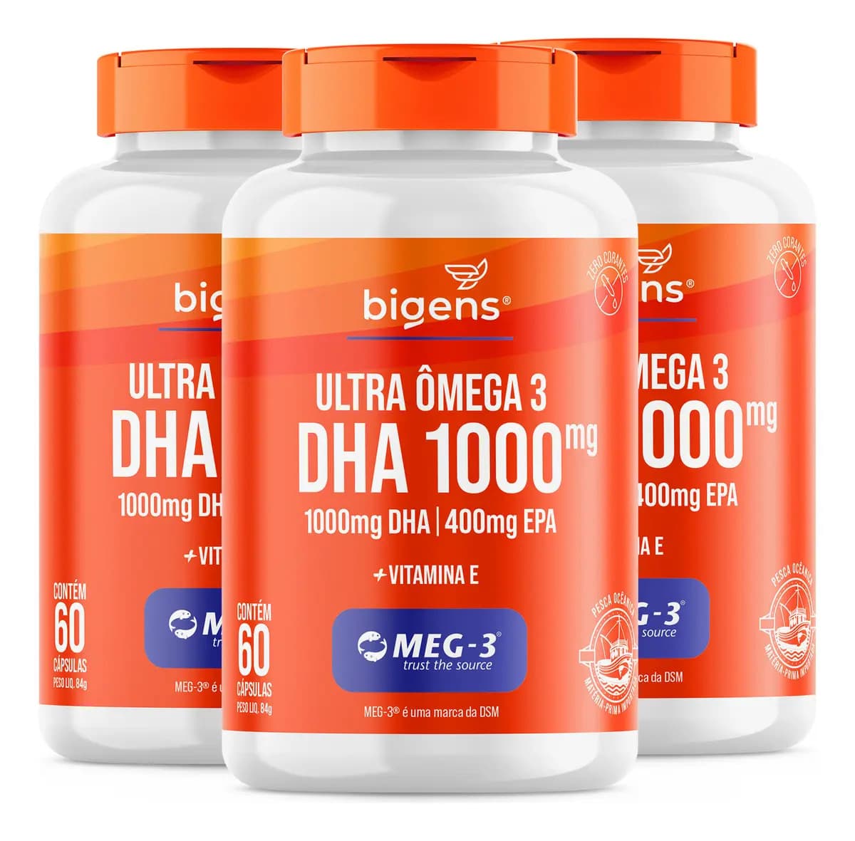 Bigens 3x Omega 3 Dha 1000mg - Epa 400mg, Cert. Mag-3 60cps Bigens Sabor Neutro