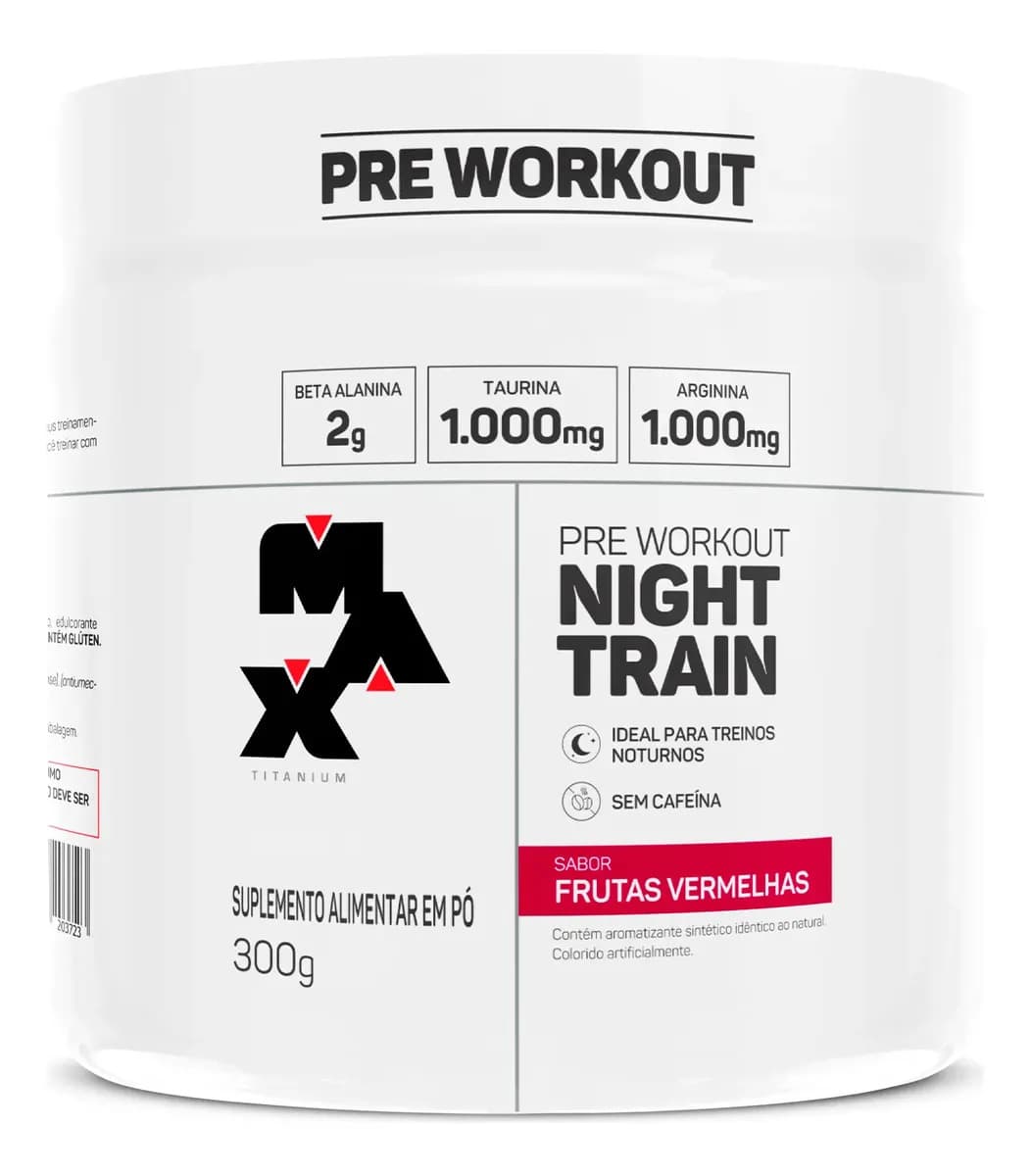 Max Titanium Pré Treino Night Train Pote 300g Sabor Frutas Vermelhas Max Titanium