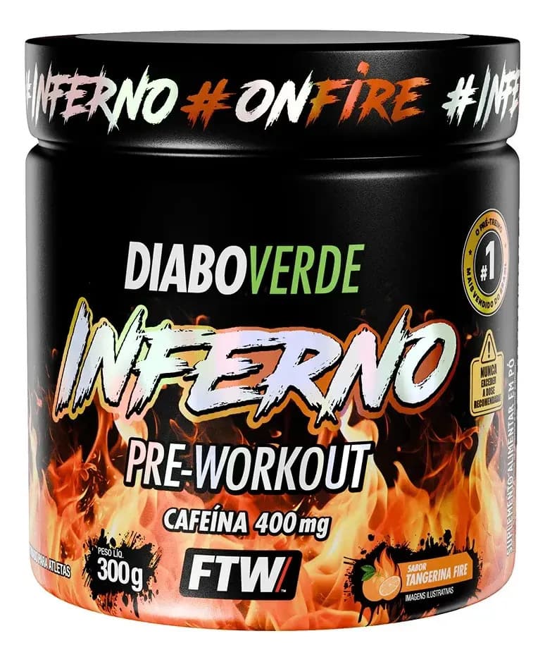 FTW Pré Treino Pre Workout Diabo Verde Pote 300g Inferno Tangerina Fire