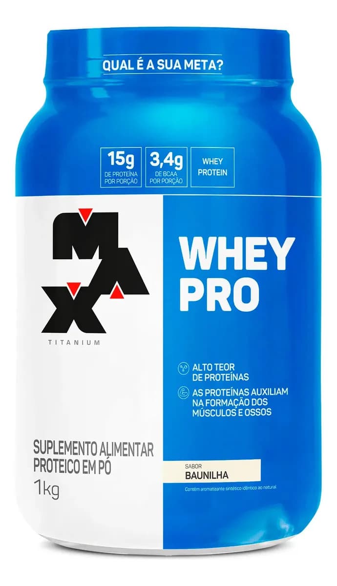 Max Titanium Whey Protein 1kg Whey Pro Max Titanium Sabor Baunilha BCAA e Aminoácidos