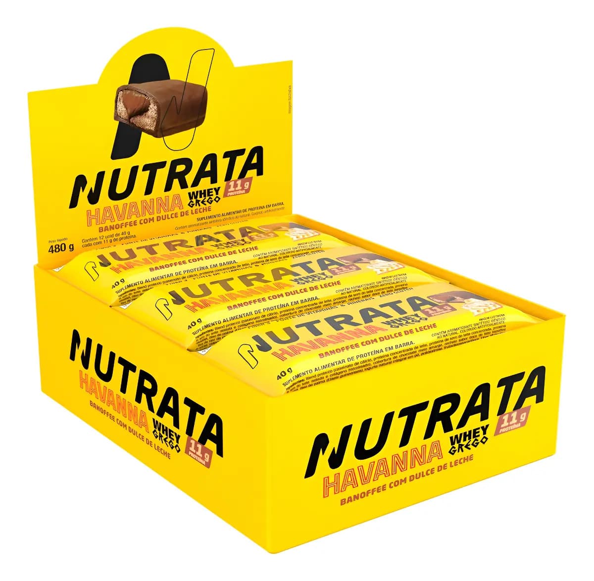 Nutrata Barra Whey Grego 40g Display com 12 unidades Banoffee com Dulce de Leche Havanna Nutrata