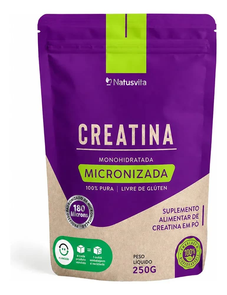 NatusVita Creatina 250g Monohidratada Micronizada C/ Laudo 101% Pureza