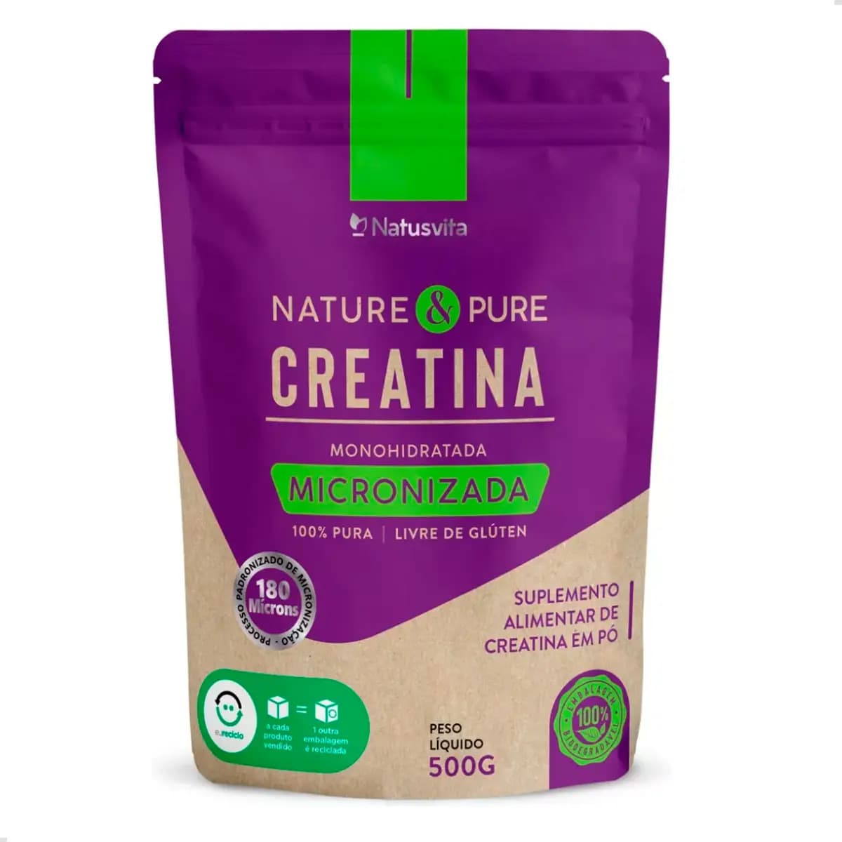 NatusVita Creatina 500g Pura Monohidratada Micronizada C/ Laudo Sabor Sem sabor