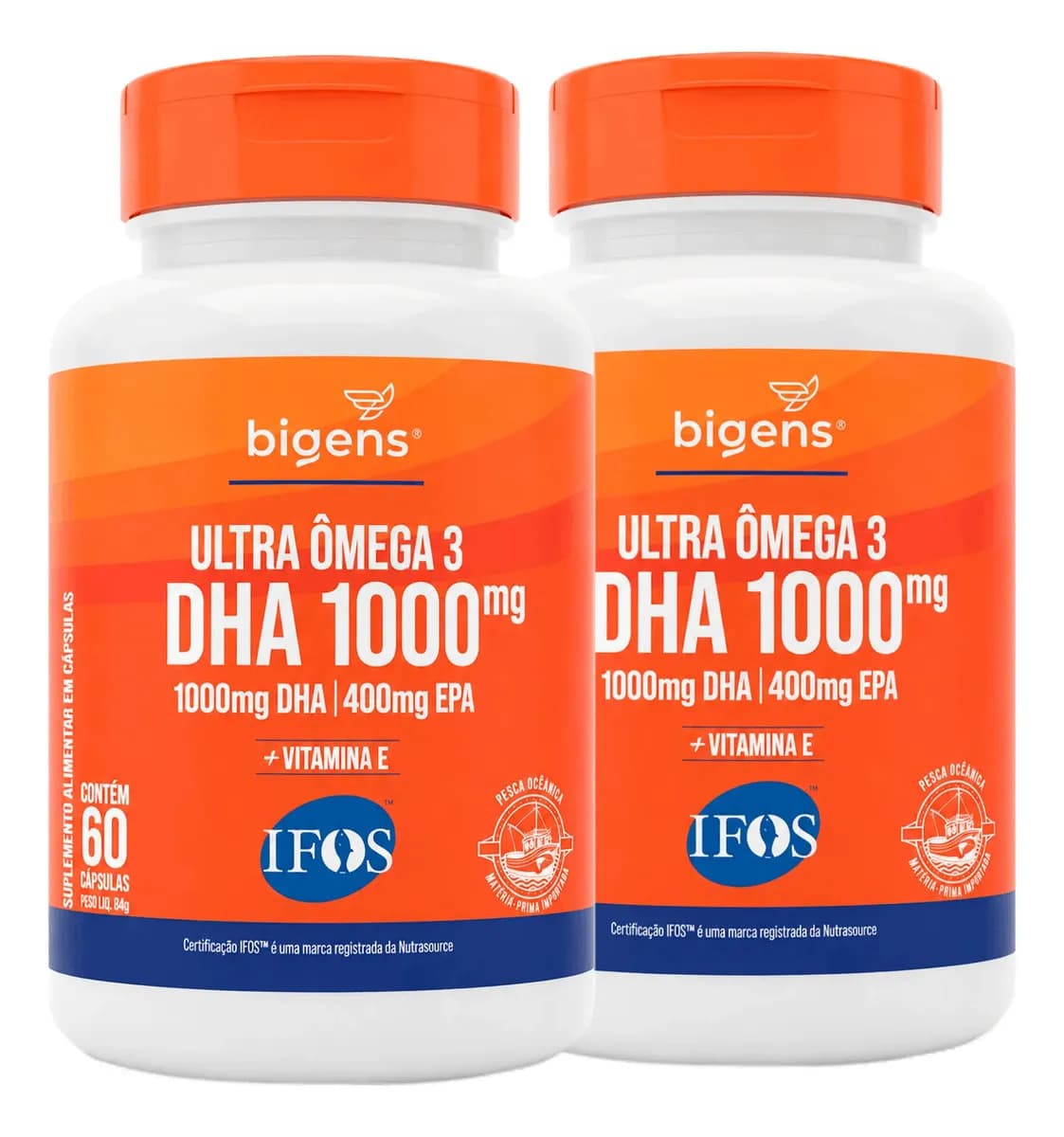 Bigens Kit 2x Ultra Ômega 3 Dha 1000mg Epa 400mg IFOS 60 Cápsulas Bigens Sabor Neutro