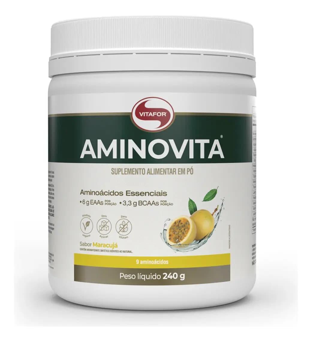 Vitafor Aminovita Vitafor 240g maracujá suplemento vegano aminoácidos 24 porções