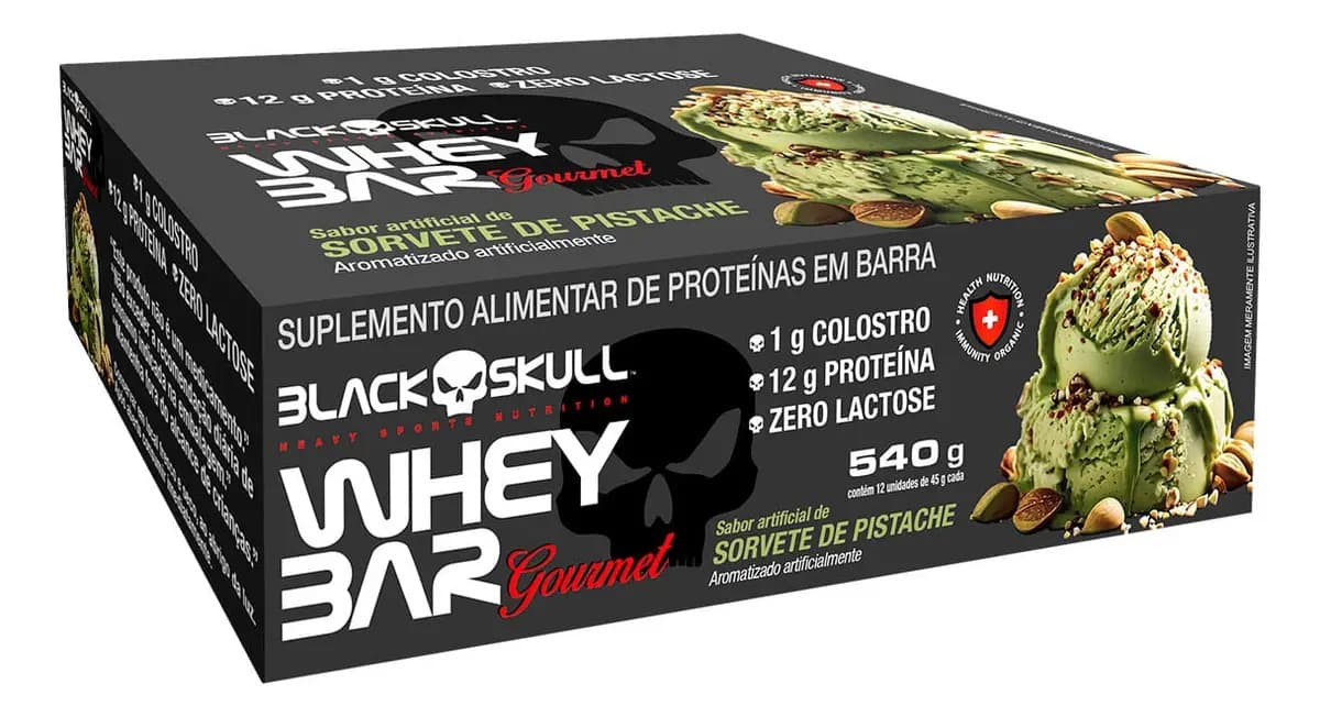 Black Skull Barra De Proteína Gourmet C/ Colostro - Display C/ 12 Black Sabor Pistache