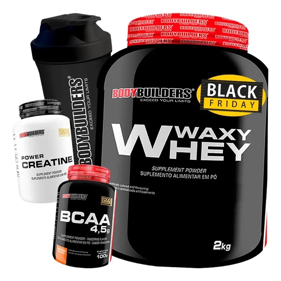 Bodybuilders Kit Whey Protein 2kg + BCAA + Creatina + Coqueteleira Sabor Chocolate
