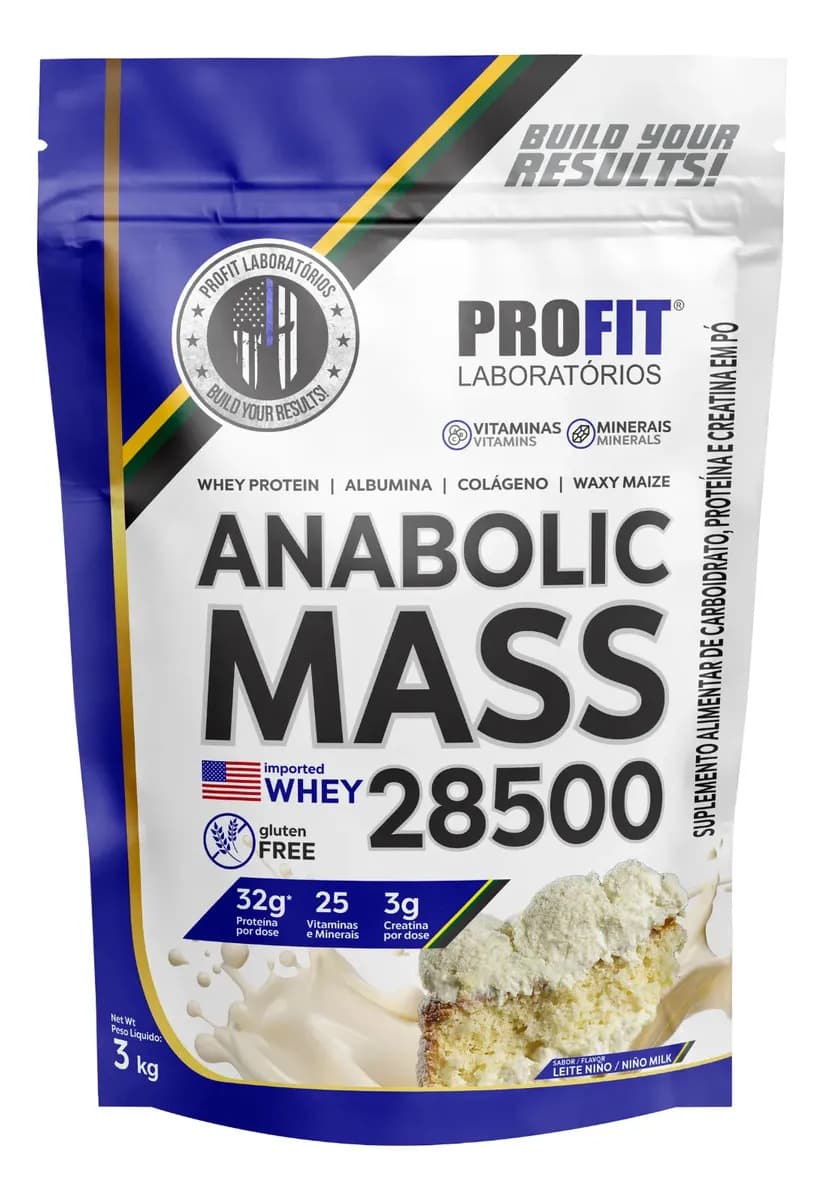 ProFit Laboratórios Hipercalórico Anabolic Mass 28500 3kg Profit Labs Sabor Leite Ninõ