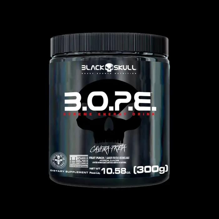 Black Skull Pré-Treino B.O.P.E. Black Skull em Pó, 300g Sabor Frutas Amarelas