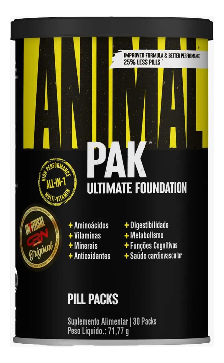 Animal Animal Pak Multivitamínico Esportivo em Tabletes 30 Packs Sem Sabor