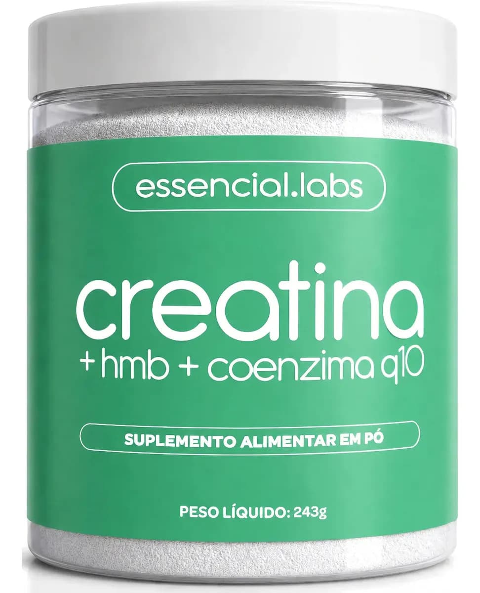 Essencial Labs Creatina + HMB + Coenzima Q10 Essencial Labs em Pó 243g para Desempenho e Recuperação