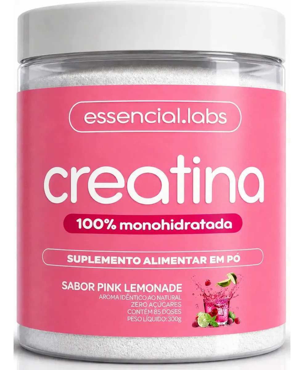 Essencial Labs CREATINA MONOHIDRATADA 100% Pura - Sabor Pink Lemonade - 300g