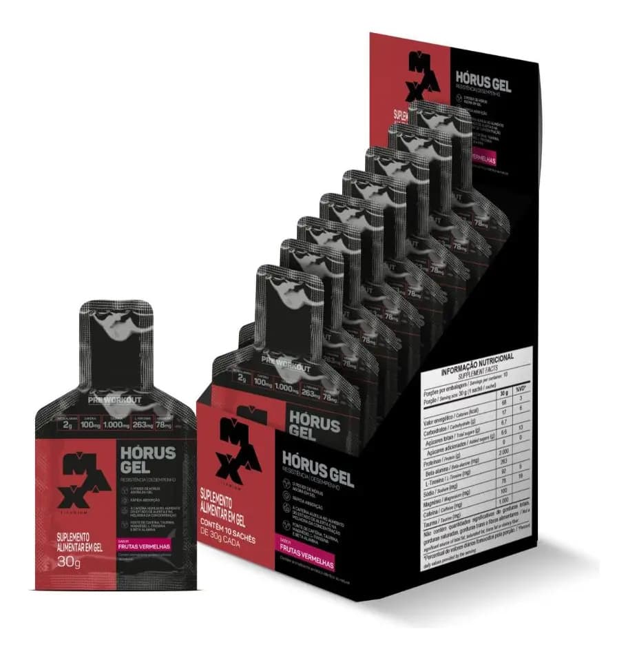 Max Titanium Pre Workout Horus Gel 10 Sachês De 30g Max Titanium Sabor Frutas Vermelhas