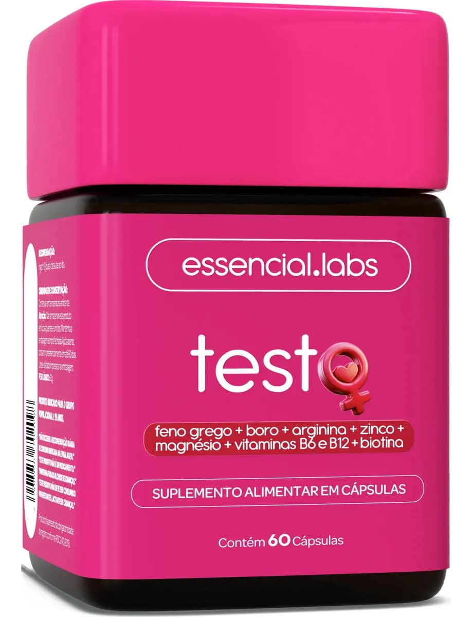 Essencial Labs TESTO ESSENCIAL para MULHERES - Fórmula Exclusiva com Feno Grego + Boro + Arginina + ZMA + Biotina + Vitaminas B6 e B12 - 60 Cápsulas
