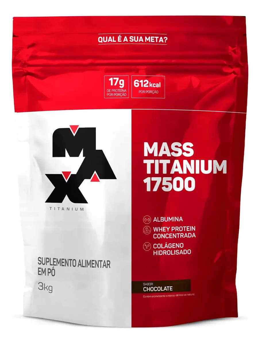 Max Titanium Hipercalórico Mass Titanium 17500 3kg - Max Titanium Sabor Chocolate