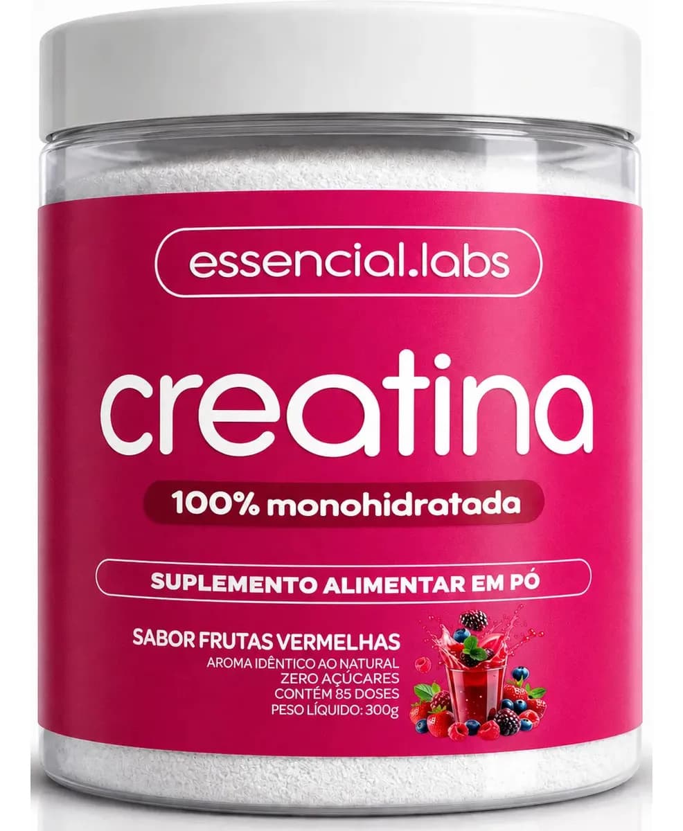 Essencial Labs CREATINA MONOHIDRATADA 100% Pura - Sabor Frutas Vermelhas - 300g