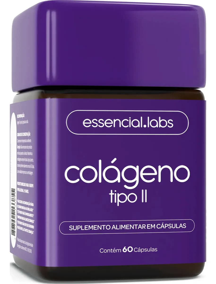Essencial Labs COLÁGENO TIPO 2 com 45mg - Fórmula Exclusiva para a Articulação com Máxima Concentração e Biodisponibilidade - 60 Cápsulas