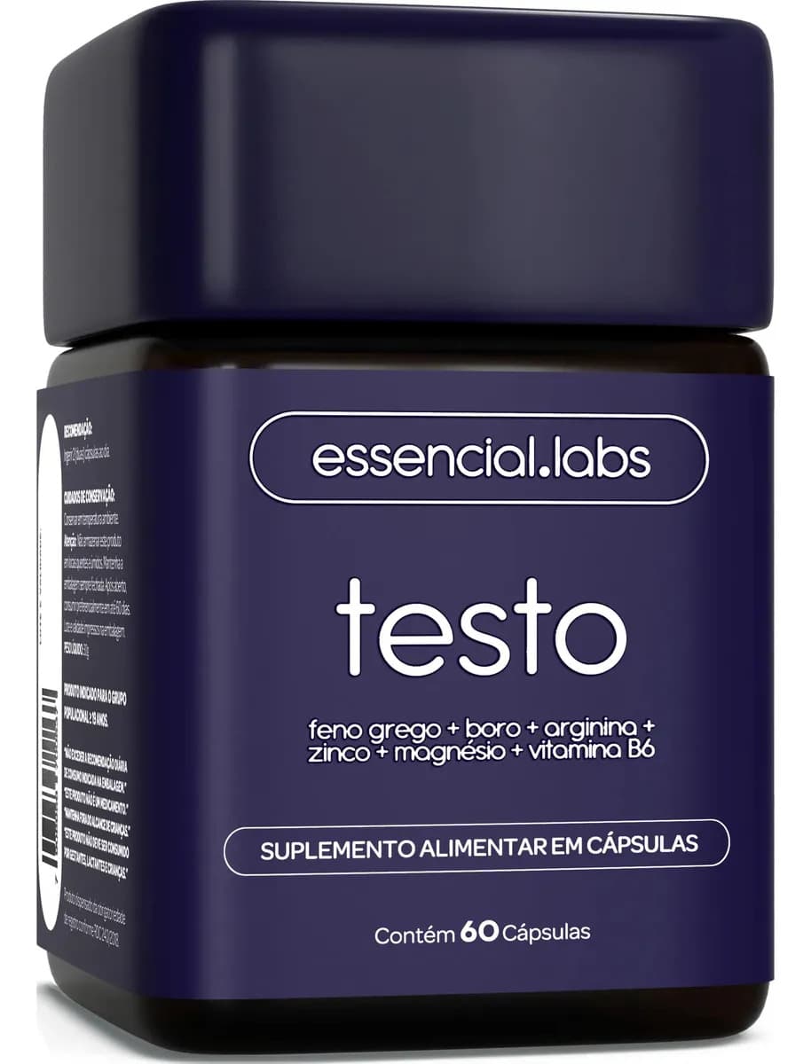 Essencial Labs TESTO ESSENCIAL - Fórmula Exclusiva com Feno Grego + Boro + Arginina + ZMA + Vitamina B6 - 60 cápsulas - Precursor da Testosterona