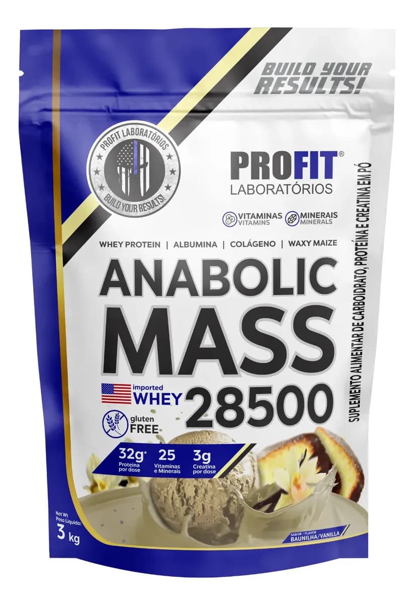 ProFit Laboratórios Hipercalórico Anabolic Mass 28500 3kg Profit Labs Sabor Baunilha